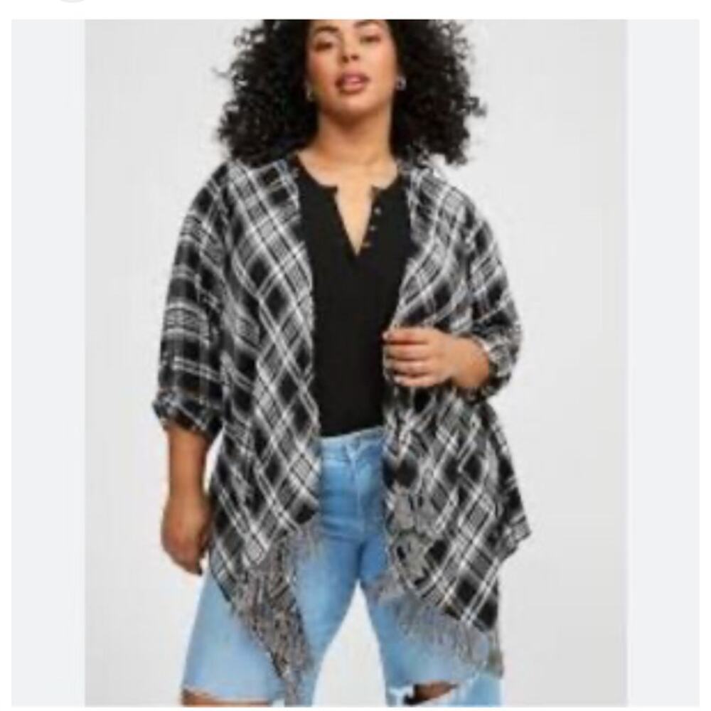 Torrid Plaid Fringe Lightweight Cardigan Size 2X
